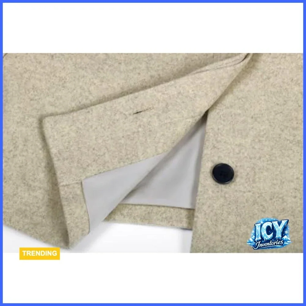 Cropped Wool Blend Pea Coat Button Down Jacket Long Sleeve - Picture 6 of 6